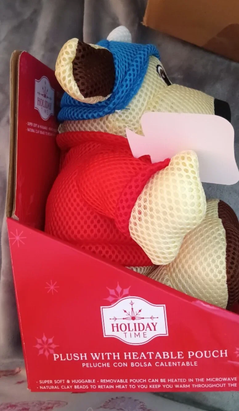 Holiday Time Red and Blue Plush Dog with Heatable Pouch